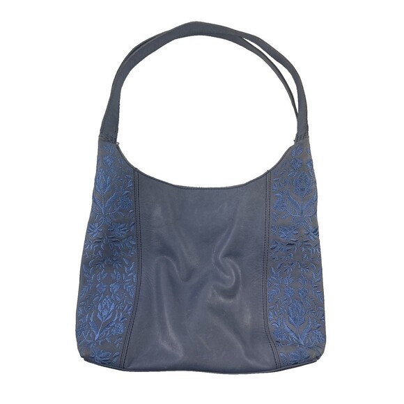 The Sak Huntley Leather Hobo Bag Purse Lake Wildflower Embroidery Blue Soft - Picture 1 of 15